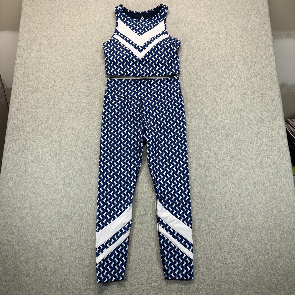 Lou &‎ Grey Womens Matching Workout Set Blue White Chevron Crop Top Leggings M